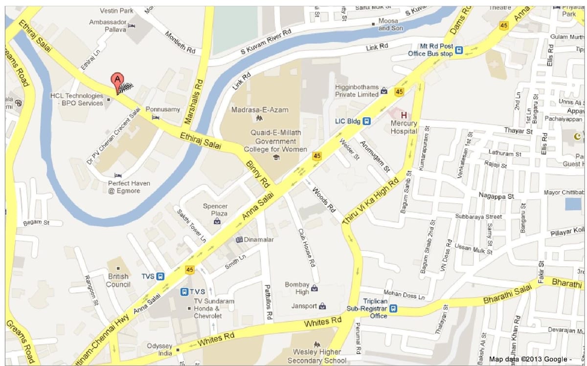 Anna Salai em Chennai mapa