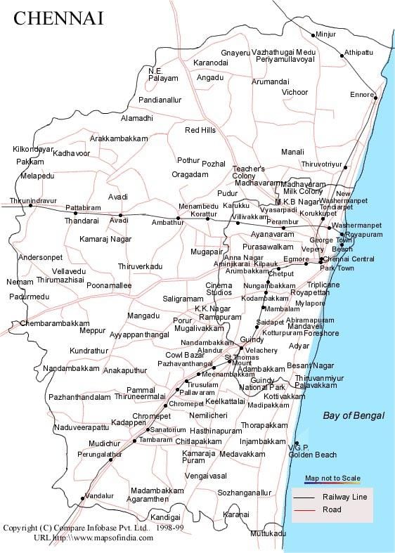 Chennai mapa com as direcções