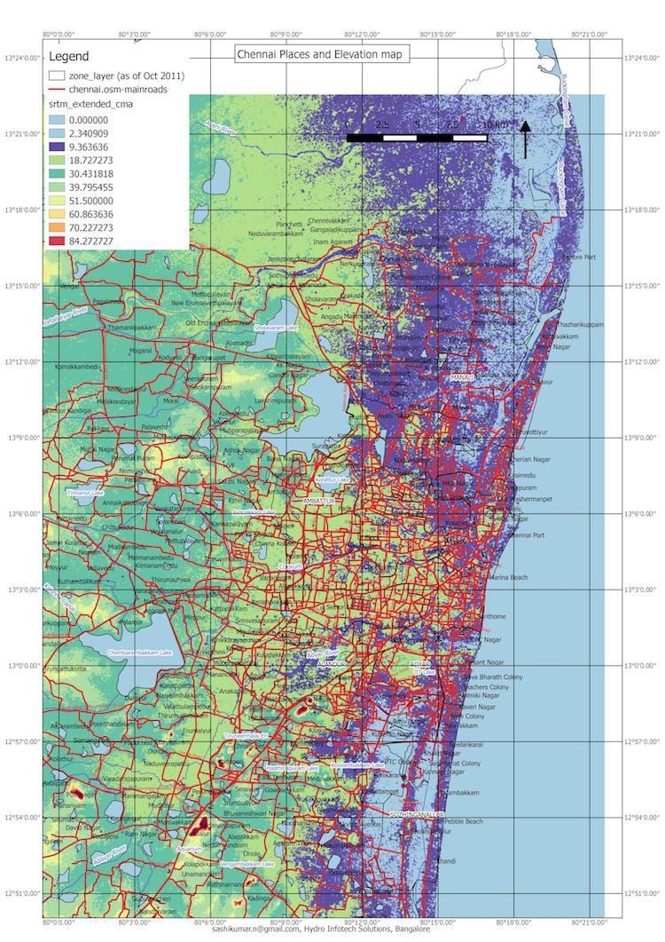 inundação mapa de Chennai
