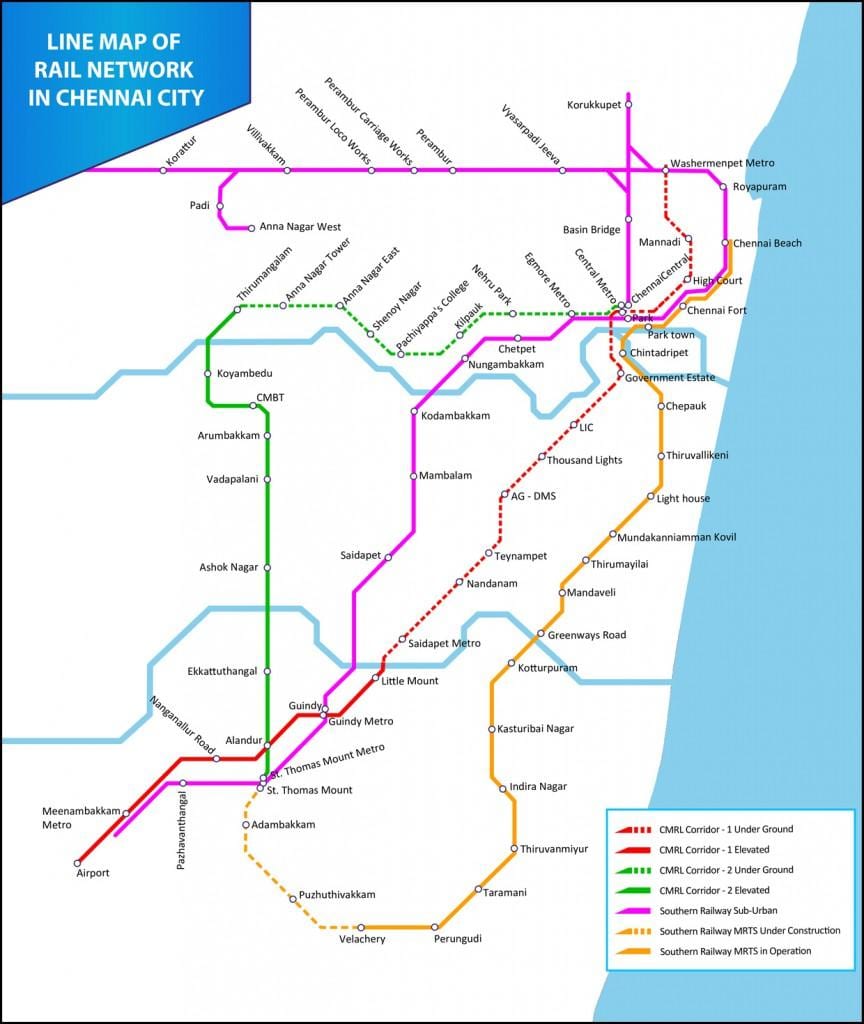 Chennai local trem mapa de rotas