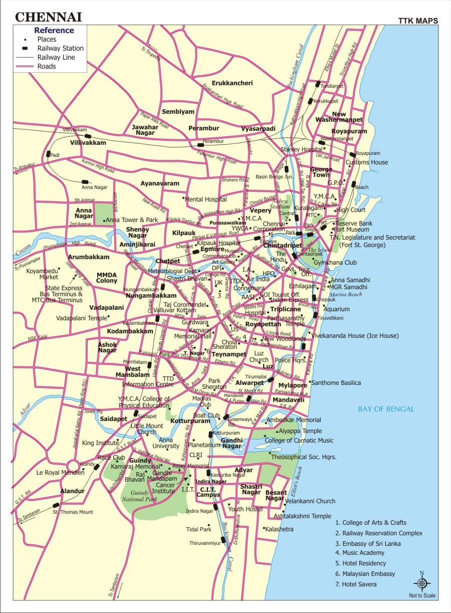 mapa de Chennai lugares turísticos
