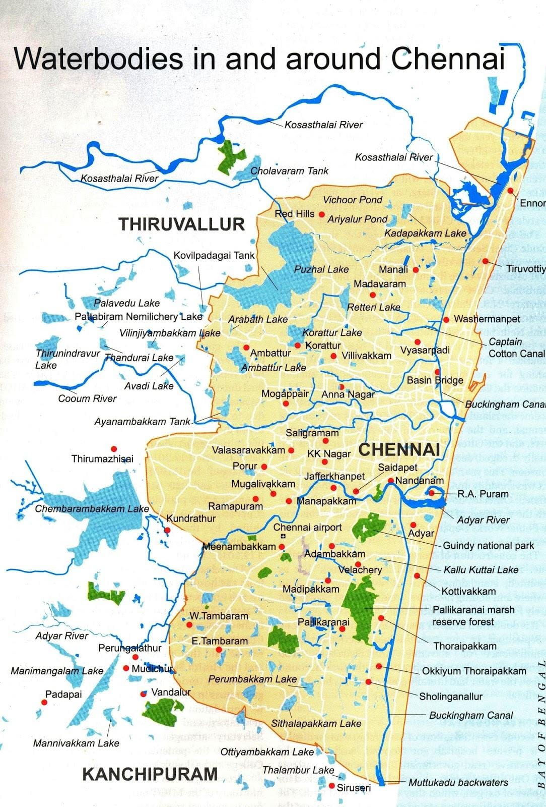 Chennai corpos d'água mapa