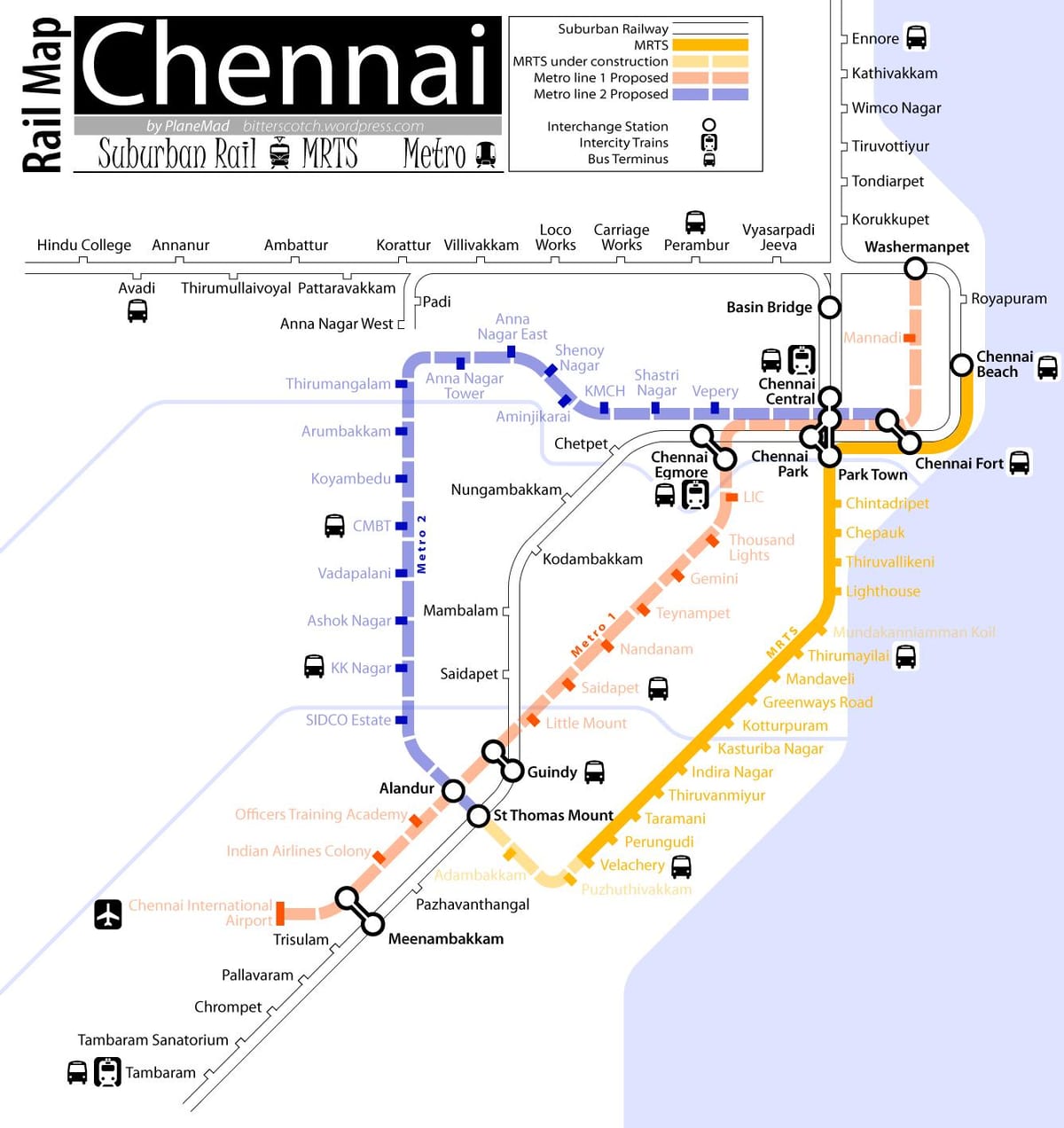 mapa do metrô de Chennai