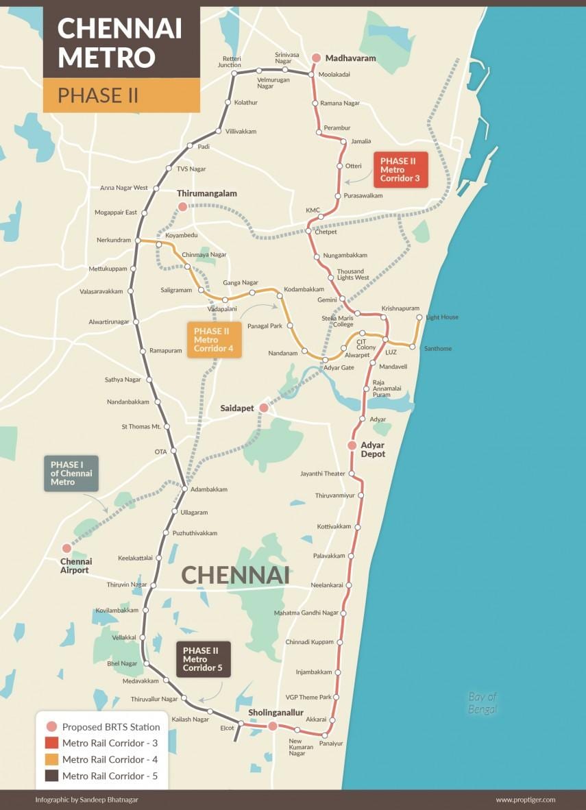 metro Chennai mapa de rota fase 2
