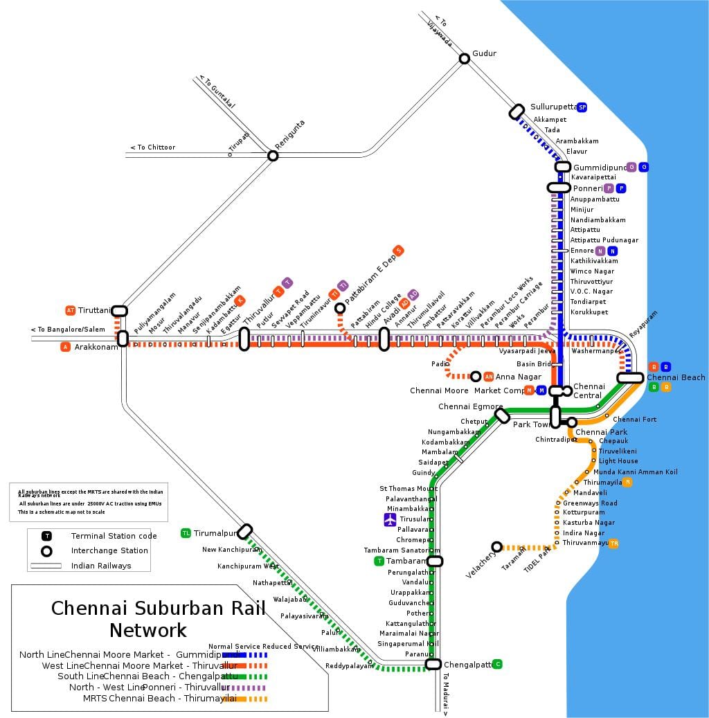 Chennai ferroviária suburbana mapa
