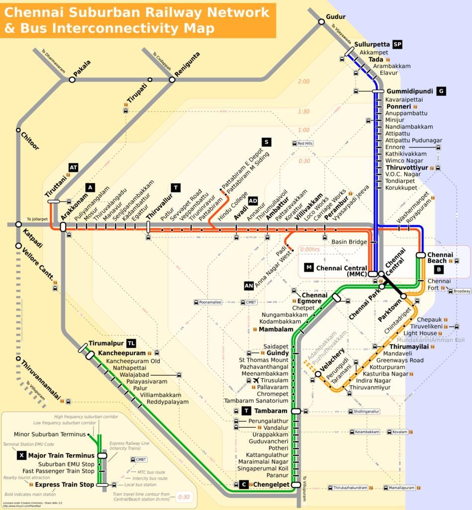 Chennai trem mapa de rotas