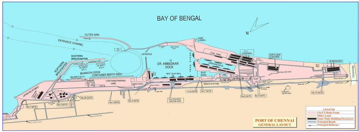 mapa do porto de Chennai